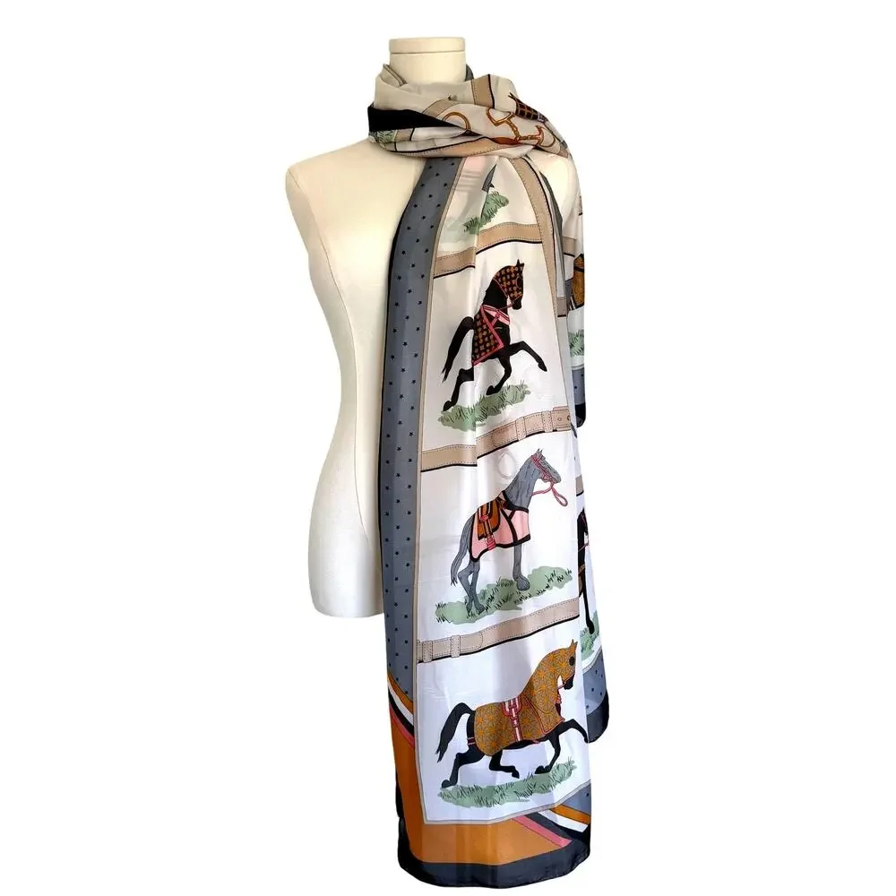 Mia Reis Mare Collection Horsebit Equestrian Scarf Gray One Size NWT Luxury